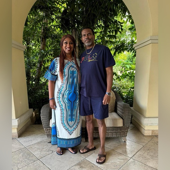 Blue and White Dashiki/Bohemian Patterned Women's Dress - Picture 6 of 6